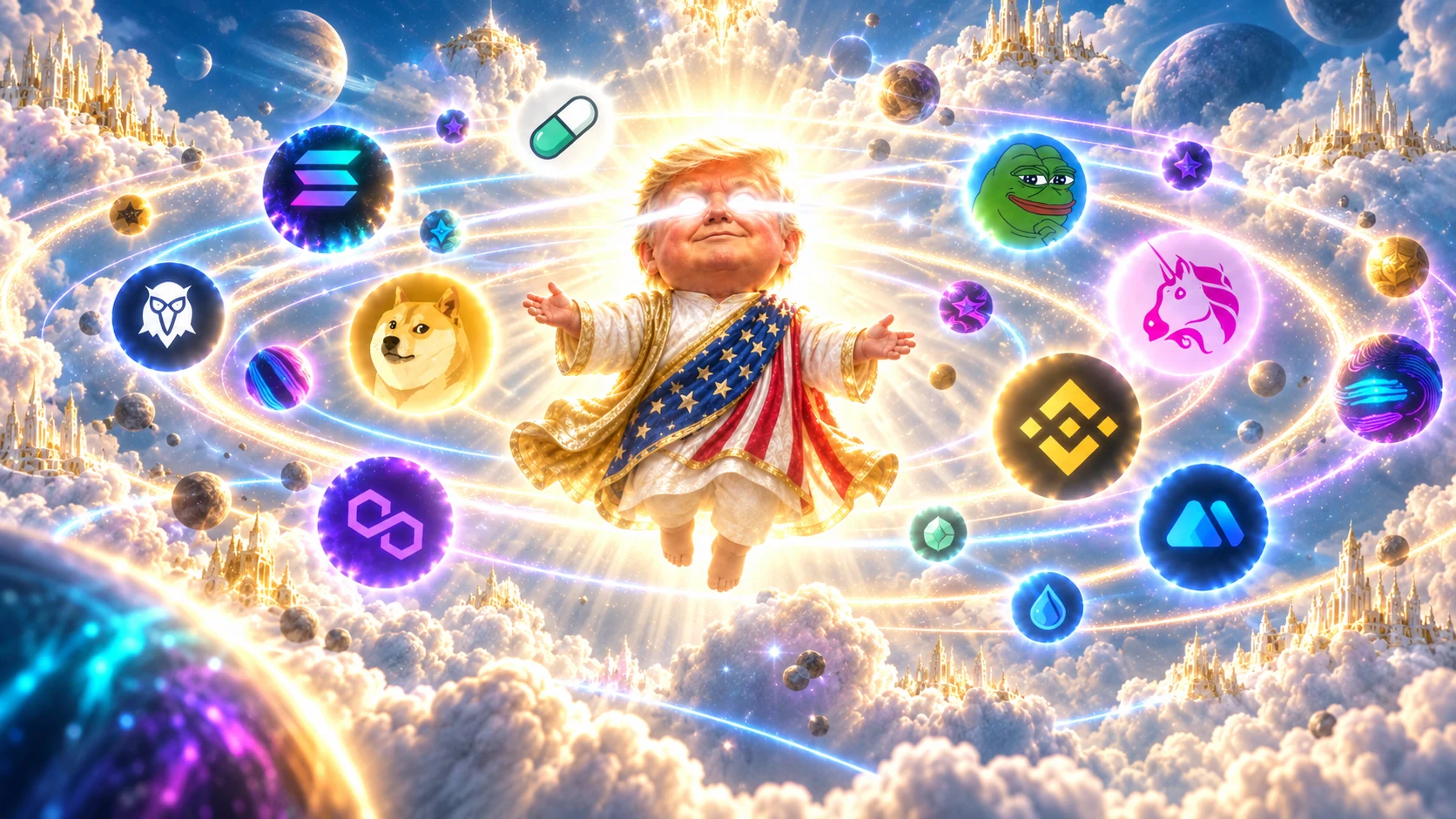 TRUMP SEASON at the center of a wide orbiting altcoin universe